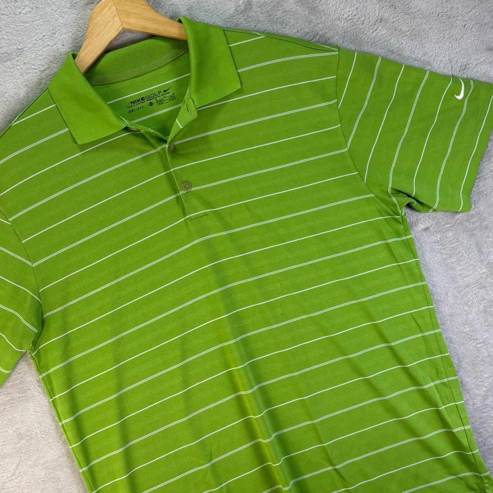 Nike Golf Men's Green Striped Dri-FIT Polo Shirt Embroidered Swoosh Sz M Casual‎